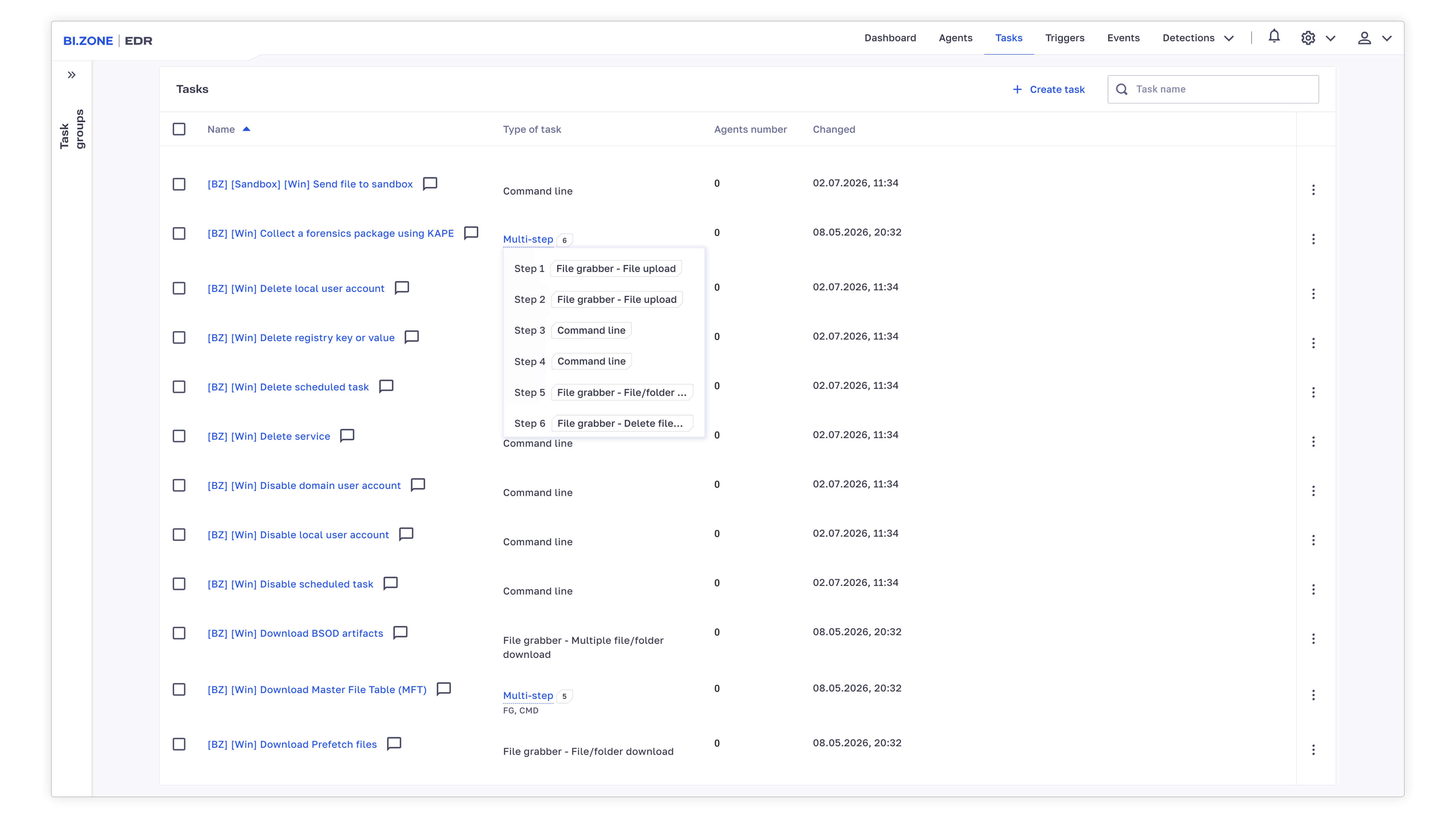 Multistep response tasks (playbooks)