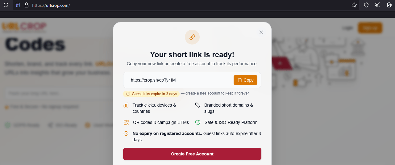 Сервис для укорачивания ссылок urlcrop.com