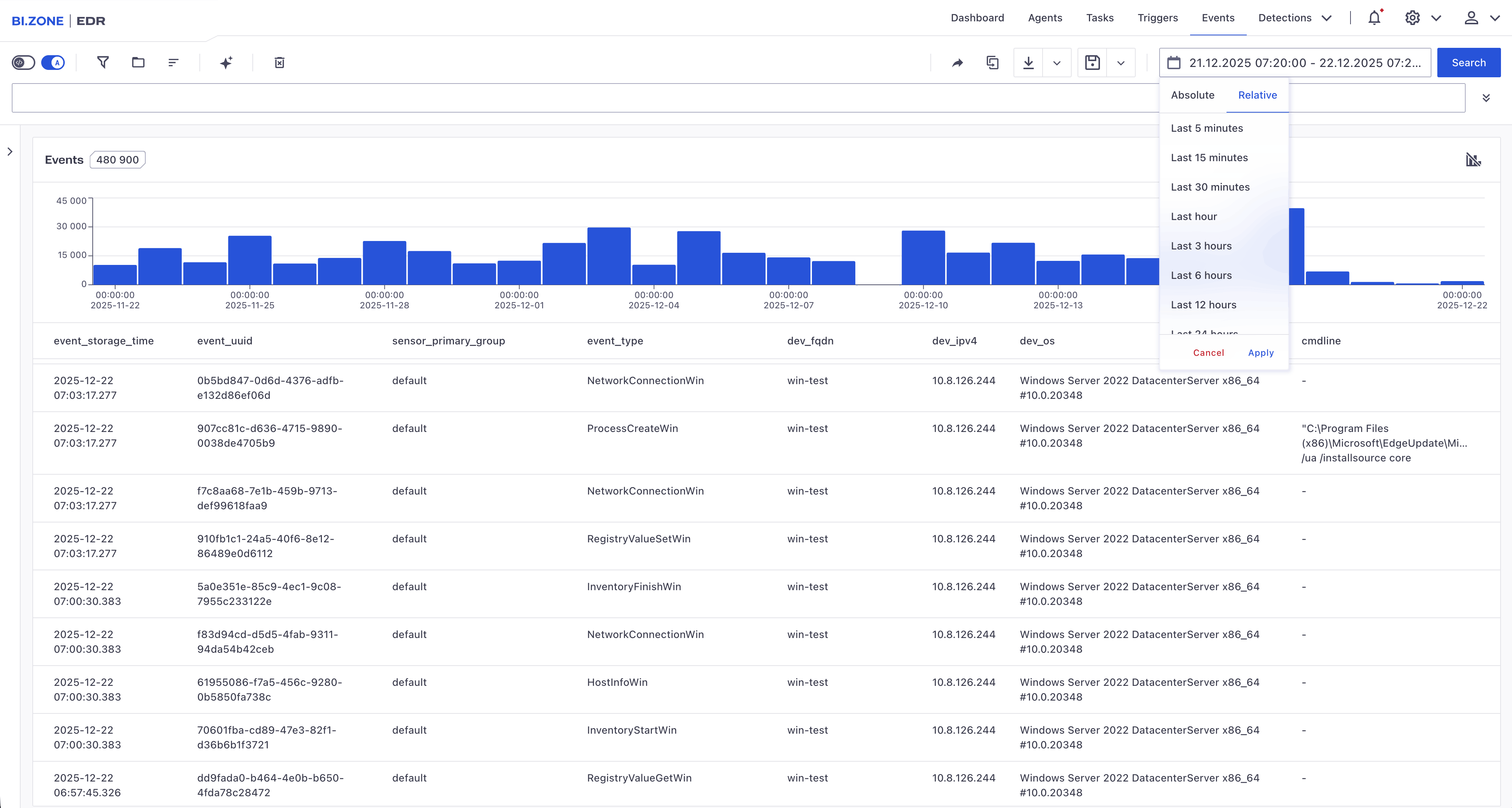 Event search by relative time intervals