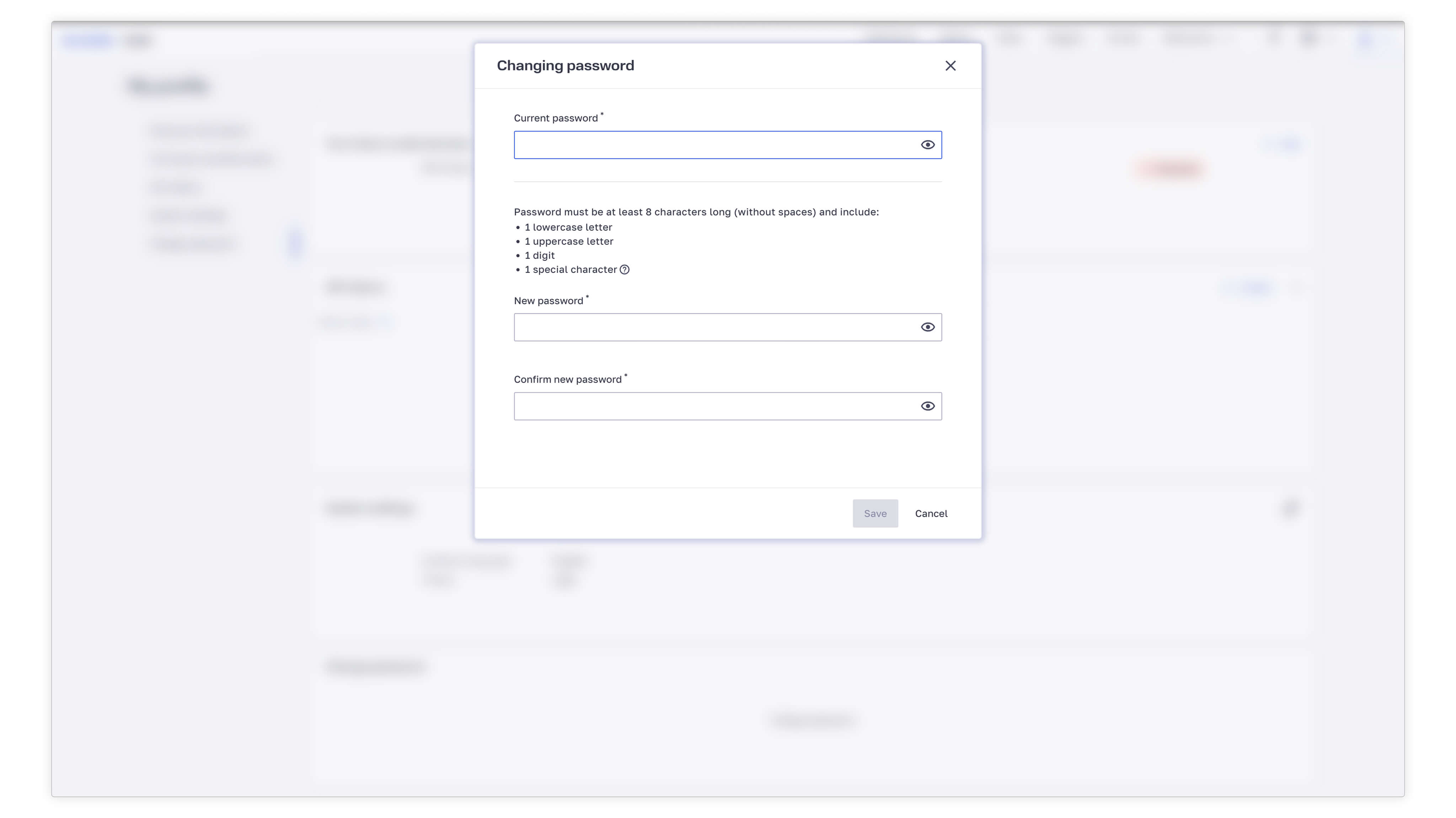 User password requirements