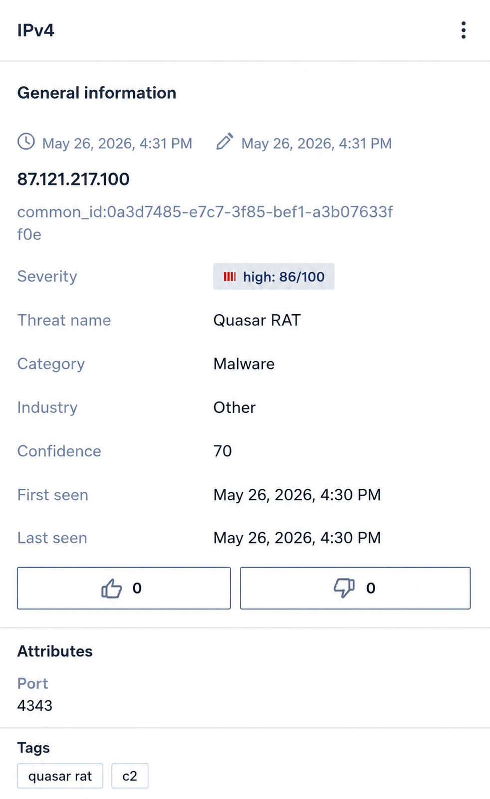 IP address details (source: BI.ZONE Threat Intelligence portal)