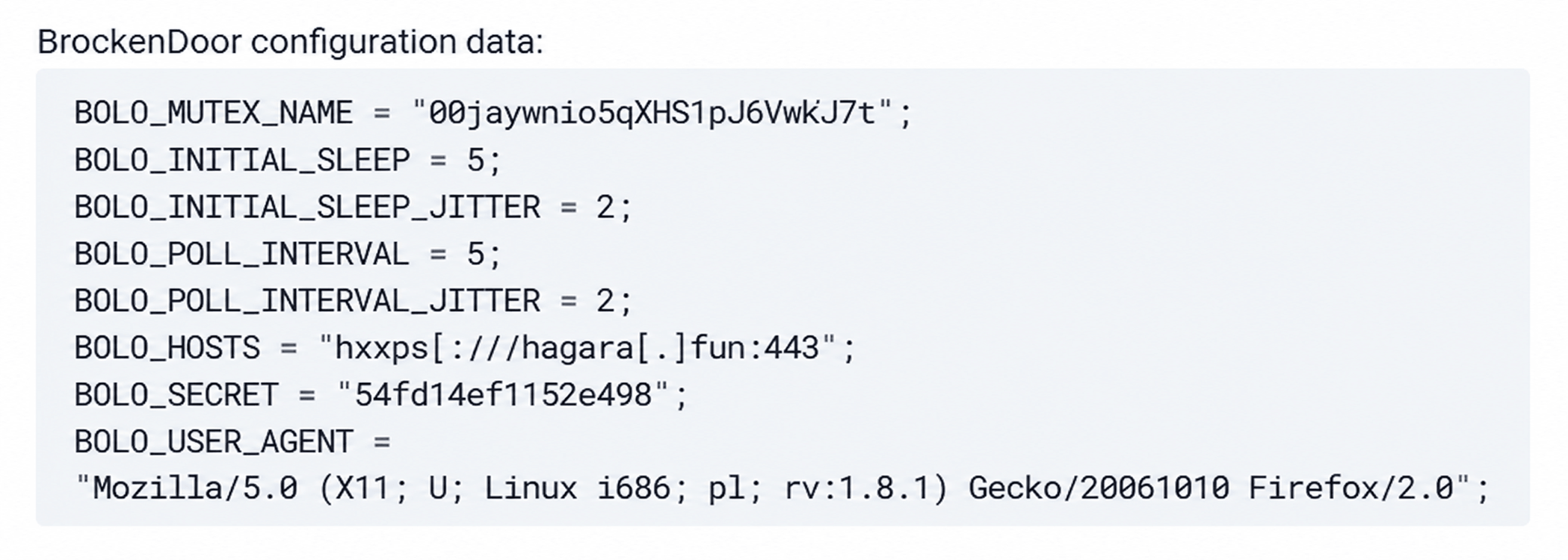 BrockenDoor configuration data recorded by BI.ZONE Threat Intelligence during June campaign