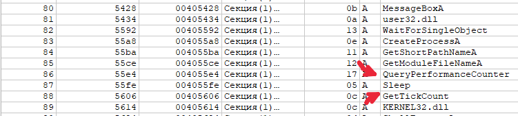 При статическом анализе в строках можно найти имена функций GetTickCount и QueryPerformanceCounter