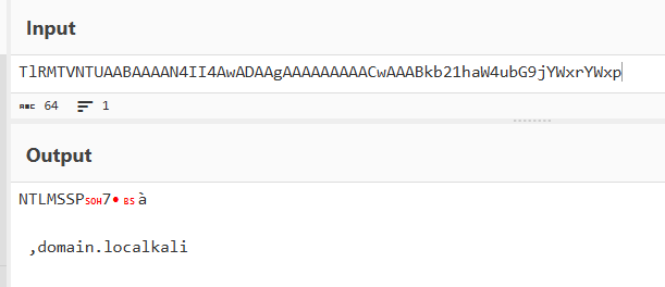 Строка в заголовке Authorization выглядит нечитаемой, но это обычный Base64. Раскодируем ее в CyberChef и получим структуру NTLM-сообщения: