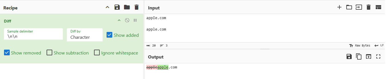CyberChef с операцией Diff