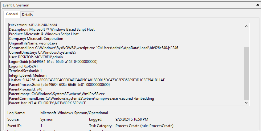 Событие Sysmon: выполнение файла bb926e540.js