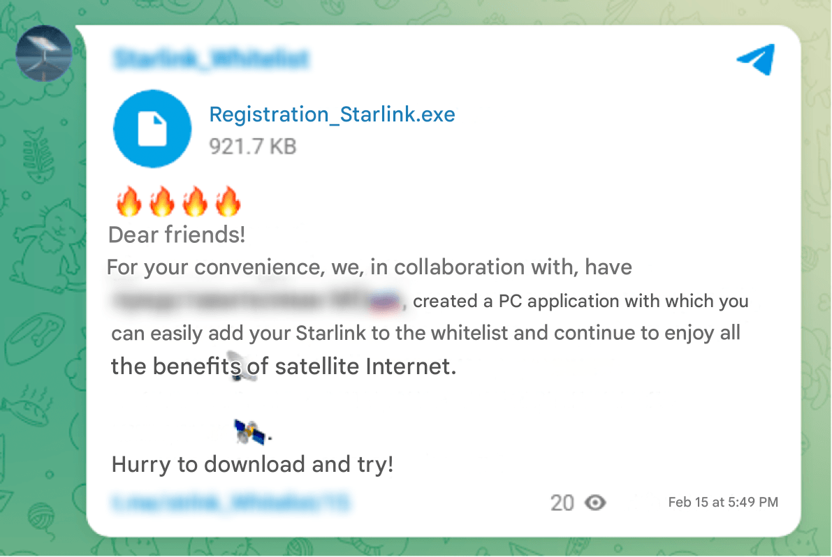 Malware distribution via Telegram channel