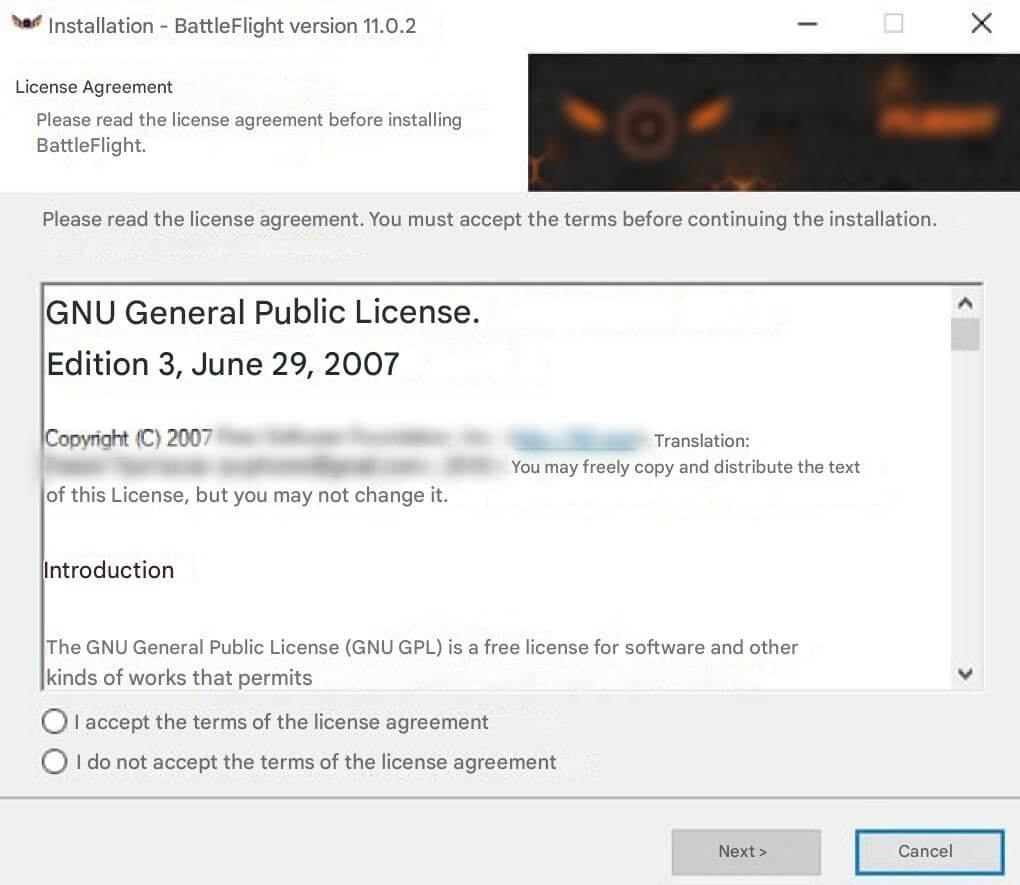 BattleFlight application installer window