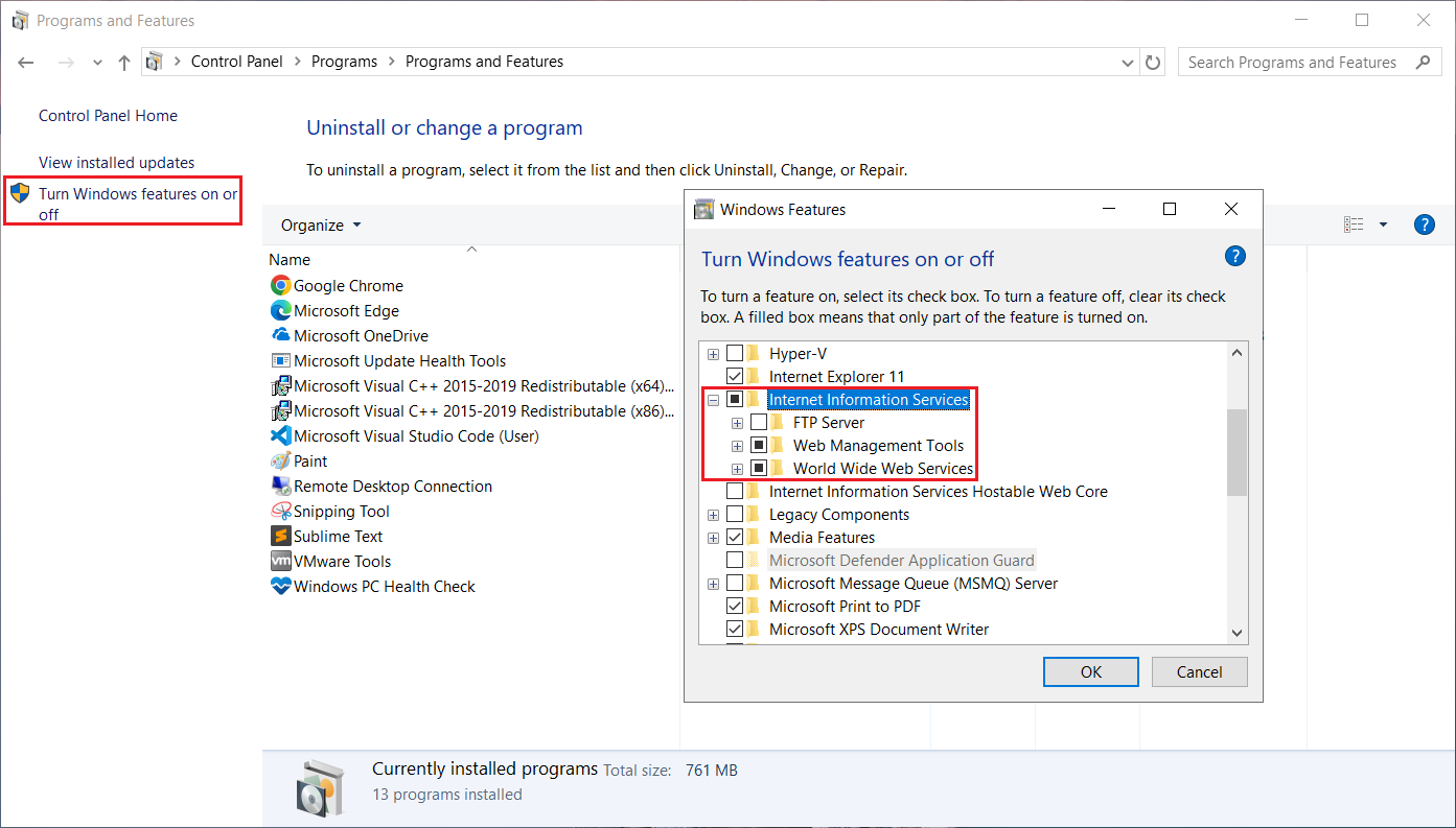Установка IIS на клиентских версиях Windows